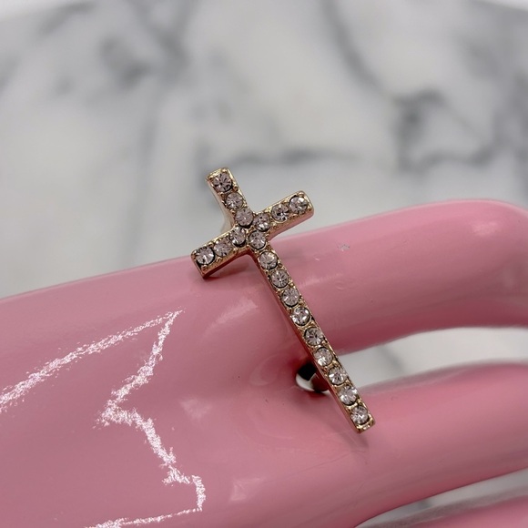 Gold‎ & Crystal Cross Finger Fashion Ring Sz 9-10 - Picture 3 of 7